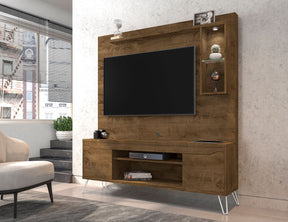 Manhattan Comfort Baxter 62.99 Freestanding Mid-Century Modern Entertainment Center with LED Lights and Décor Shelves in Rustic Brown