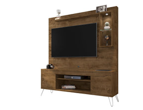 Manhattan Comfort Baxter 62.99 Freestanding Mid-Century Modern Entertainment Center with LED Lights and Décor Shelves in Rustic Brown