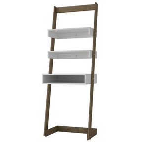 Accentuations by Manhattan Comfort Urbane Carpina Ladder Desk with 2 Floating Shelves and 1- Tabletop and Cubby in and Oak Frame and White Shelves Manhattan Comfort-Bookcases - - 1