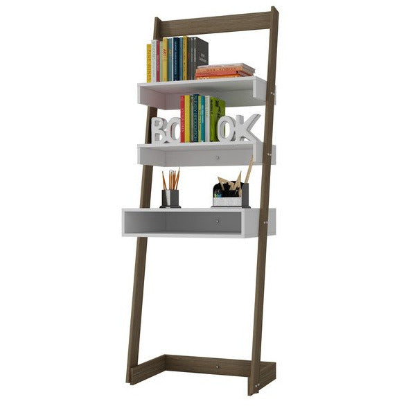Accentuations by Manhattan Comfort Urbane Carpina Ladder Desk with 2 Floating Shelves and 1- Tabletop and Cubby in and Oak Frame and White Shelves