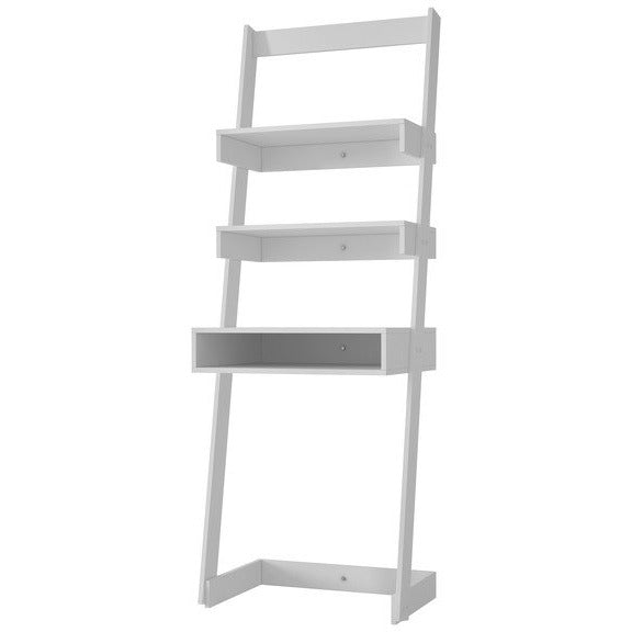 Accentuations by Manhattan Comfort Urbane Carpina Ladder Desk with 2 Floating Shelves and 1- Tabletop and Cubby in White Manhattan Comfort-Bookcases - - 1