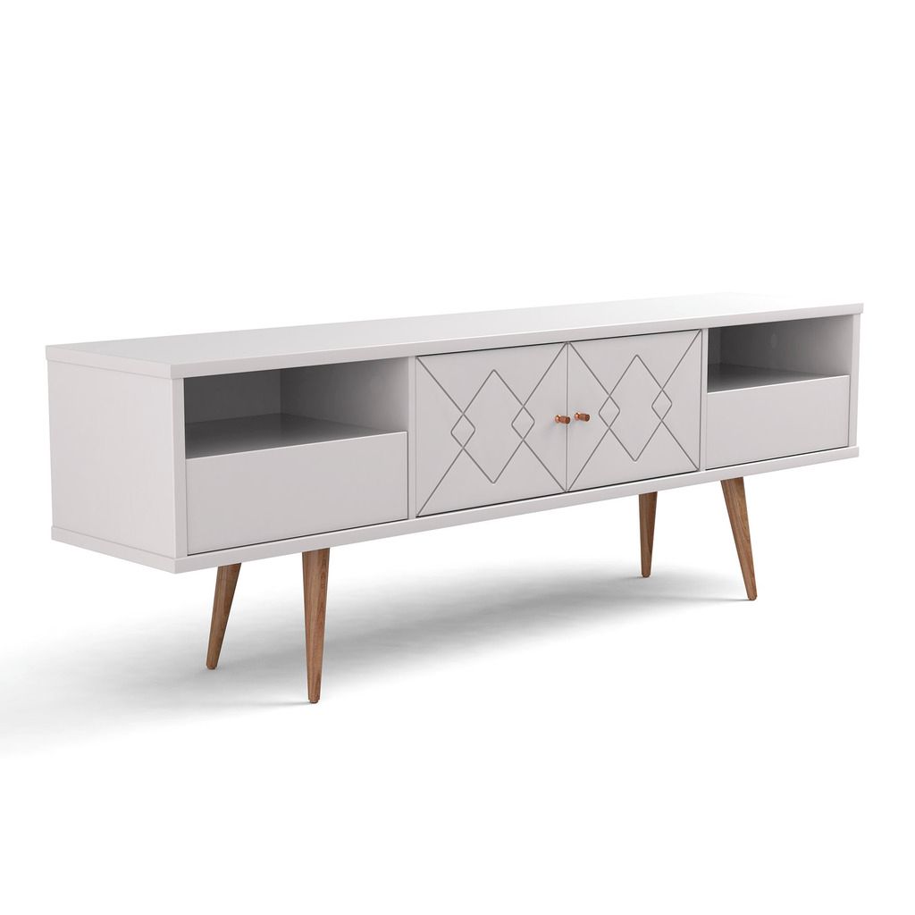 Manhattan Comfort Trinity 70.86" Mid- Century Modern TV Stand with Solid Wood Legs in White Gloss
