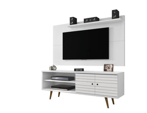 Manhattan Comfort Liberty 62.99 Mid-Century Modern TV Stand and Panel with Solid Wood Legs in White Manhattan Comfort-Entertainment Center- - 1
