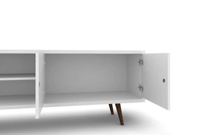 Manhattan Comfort Liberty 62.99 Mid-Century Modern TV Stand and Panel with Solid Wood Legs in White