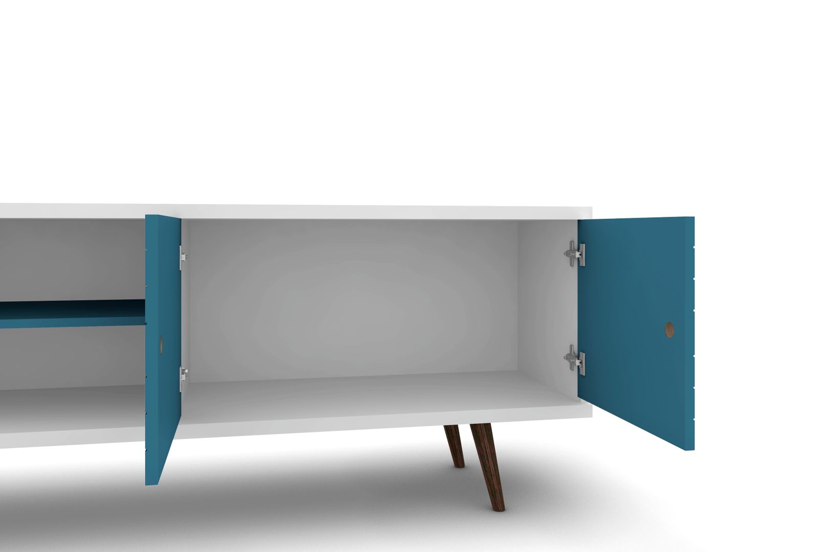 Manhattan Comfort Liberty 62.99 Mid-Century Modern TV Stand and Panel with Solid Wood Legs in White and Aqua Blue