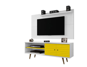 Manhattan Comfort Liberty 62.99 Mid-Century Modern TV Stand and Panel with Solid Wood Legs in White and YellowManhattan Comfort-Entertainment Center- - 1