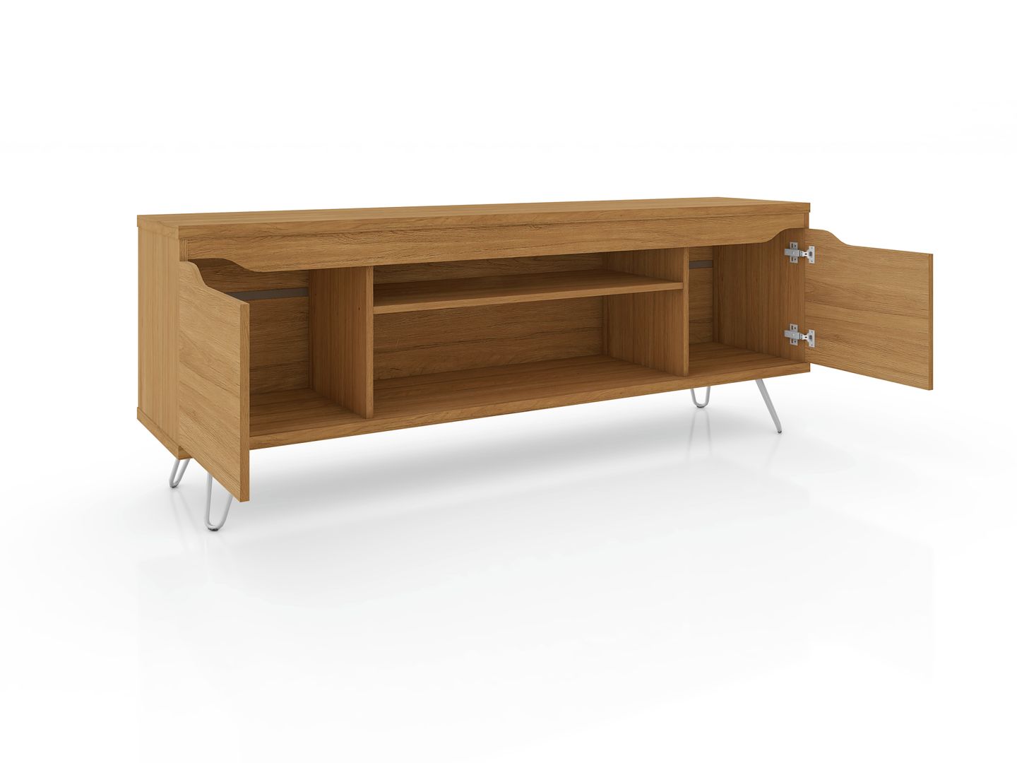 Manhattan Comfort Baxter 62.99 Mid-Century Modern TV Stand and Liberty Panel with Media and Display Shelves in Cinnamon