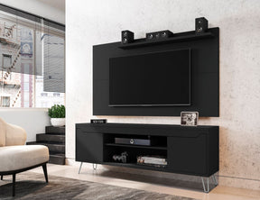 Manhattan Comfort Baxter 62.99 Mid-Century Modern TV Stand and Liberty Panel with Media and Display Shelves in Black