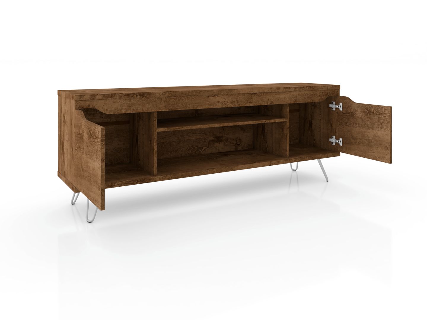 Manhattan Comfort Baxter 62.99 Mid-Century Modern TV Stand and Liberty Panel with Media and Display Shelves in Rustic Brown