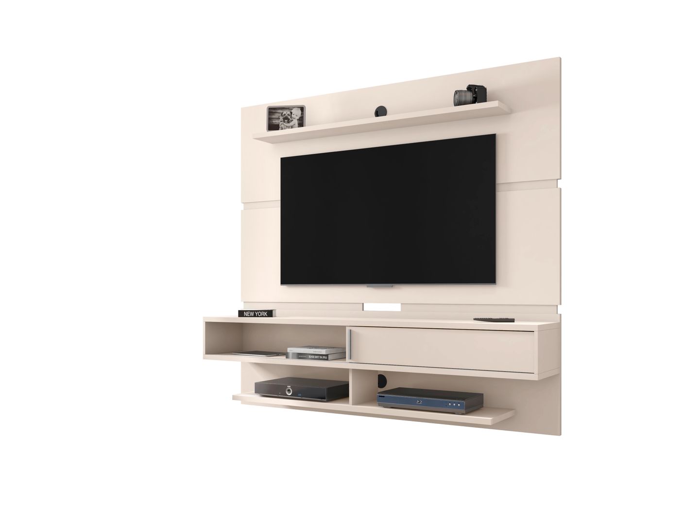 Manhattan Comfort Astor 70.86 Modern Floating Entertainment Center 2.0 with Media and Décor Shelves in Off WhiteManhattan Comfort-Theater Entertainment Centers- - 1