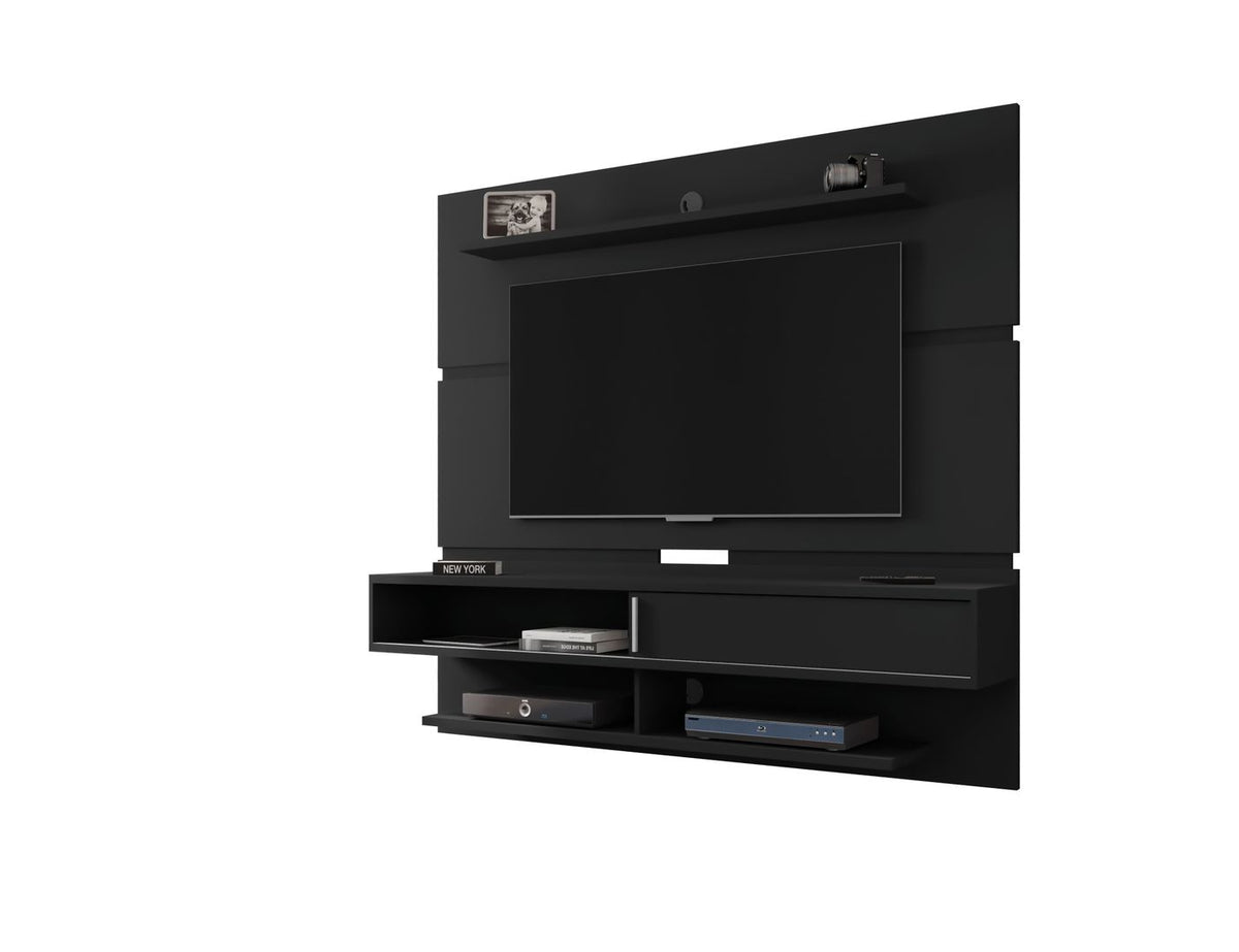 Manhattan Comfort Astor 70.86 Modern Floating Entertainment Center 2.0 with Media and Décor Shelves in Black Manhattan Comfort-Theater Entertainment Centers- - 1