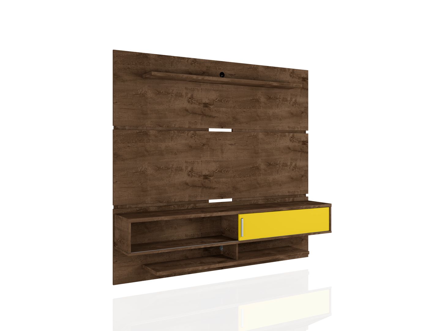 Manhattan Comfort Astor 70.86 Modern Floating Entertainment Center 2.0 with Media and Décor Shelves in Rustic Brown and Yellow