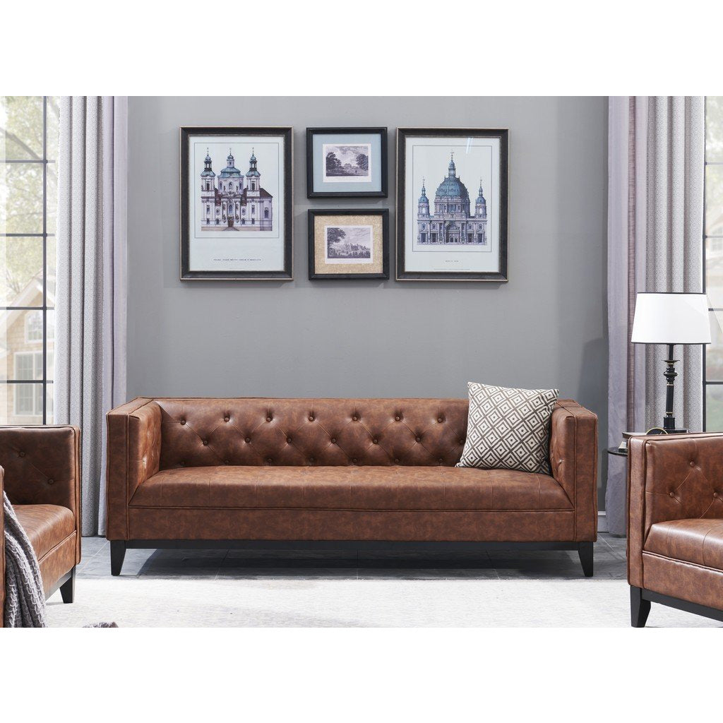 Manhattan Comfort Cadman 3-Seat Camal PU Leather Sofa
