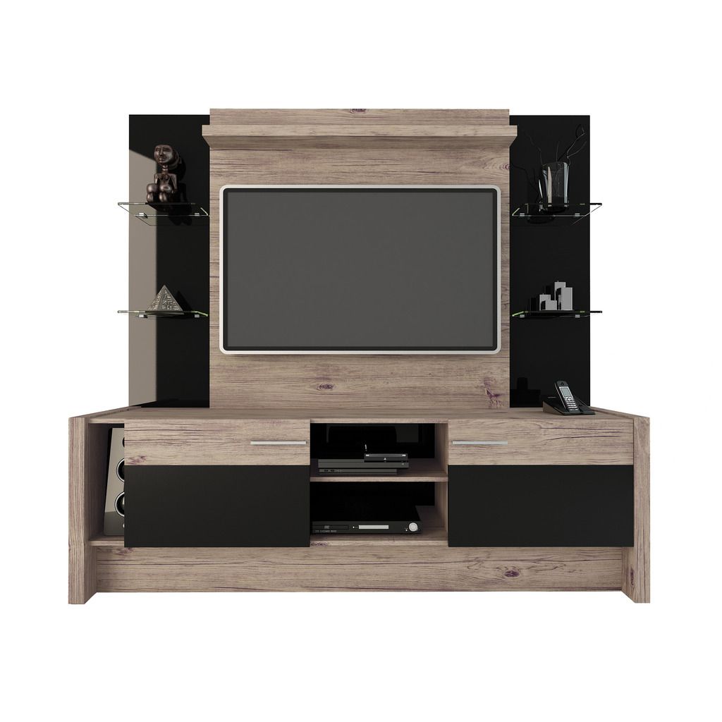 Manhattan Comfort Morning Side Freestanding Theater Entertainment Center in Nature and Black Manhattan Comfort-Theater Entertainment Centers- - 1