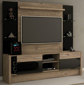 Manhattan Comfort Morning Side Freestanding Theater Entertainment Center in Nature and Black