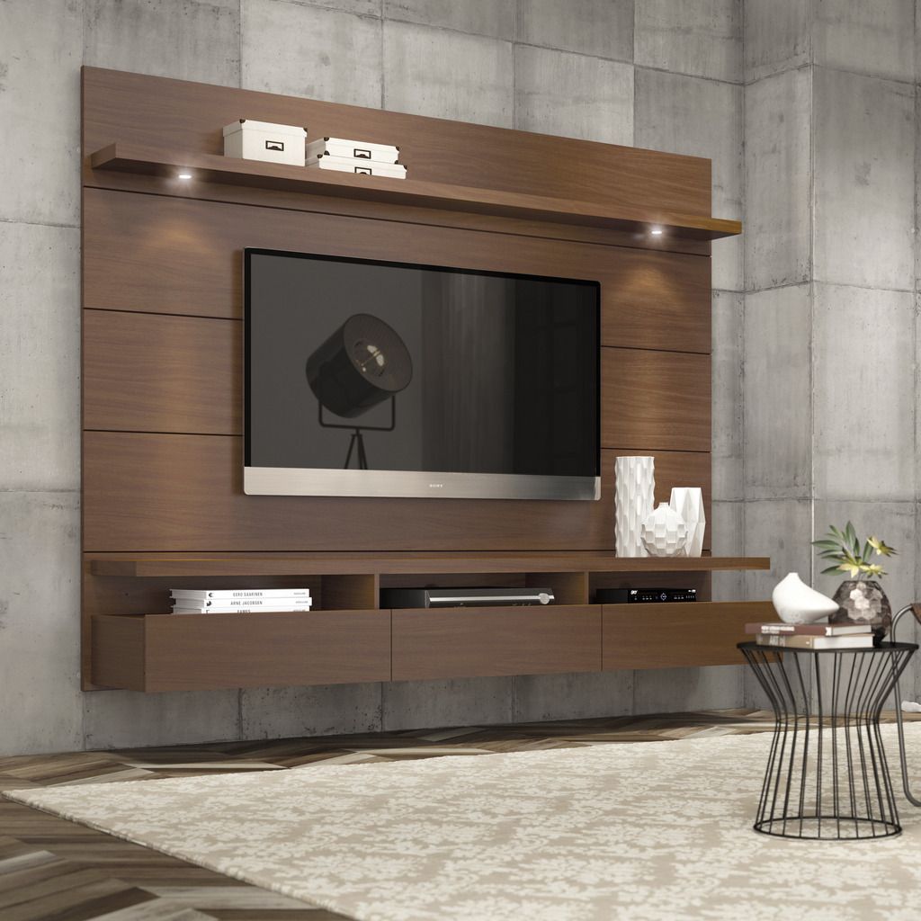 Manhattan Comfort Cabrini 1.8 Floating Wall Theater Entertainment Center in Nut Brown