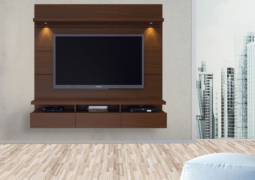 Manhattan Comfort Cabrini 1.8 Floating Wall Theater Entertainment Center in Nut Brown