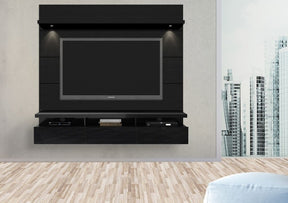 Manhattan Comfort Cabrini 1.8 Floating Wall Theater Entertainment Center in Black Gloss and Black Matte