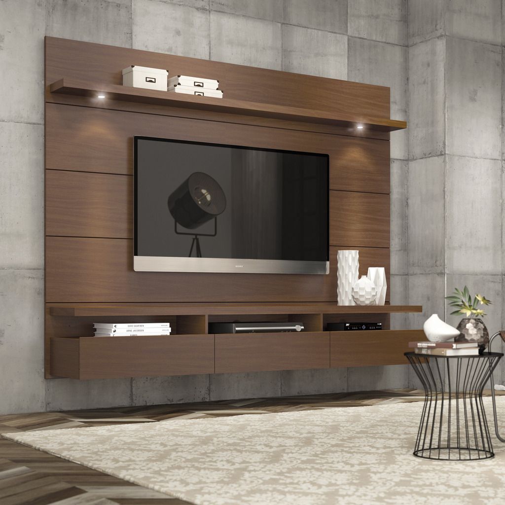 Manhattan Comfort Cabrini 2.2 Floating Wall Theater Entertainment Center in Nut Brown