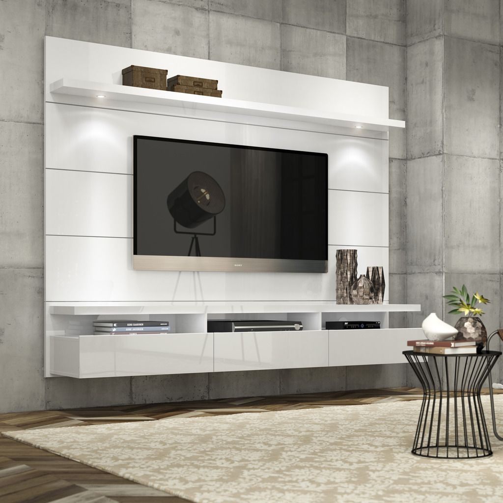 Manhattan Comfort Cabrini 2.2 Floating Wall Theater Entertainment Center in White Gloss