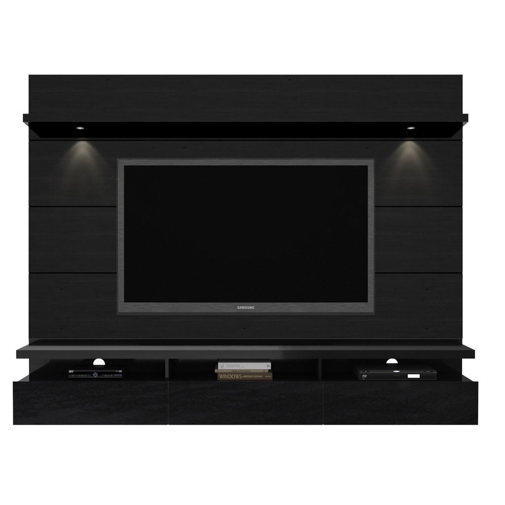 Manhattan Comfort Cabrini 2.2 Floating Wall Theater Entertainment Center in Black Gloss and Black MatteManhattan Comfort-Theater Entertainment Centers- - 1