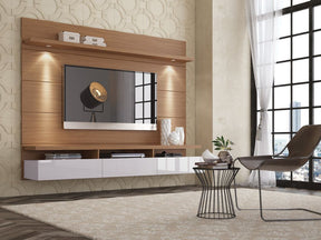 Manhattan Comfort Cabrini 2.2 Floating Wall Theater Entertainment Center in Maple Cream and Off White