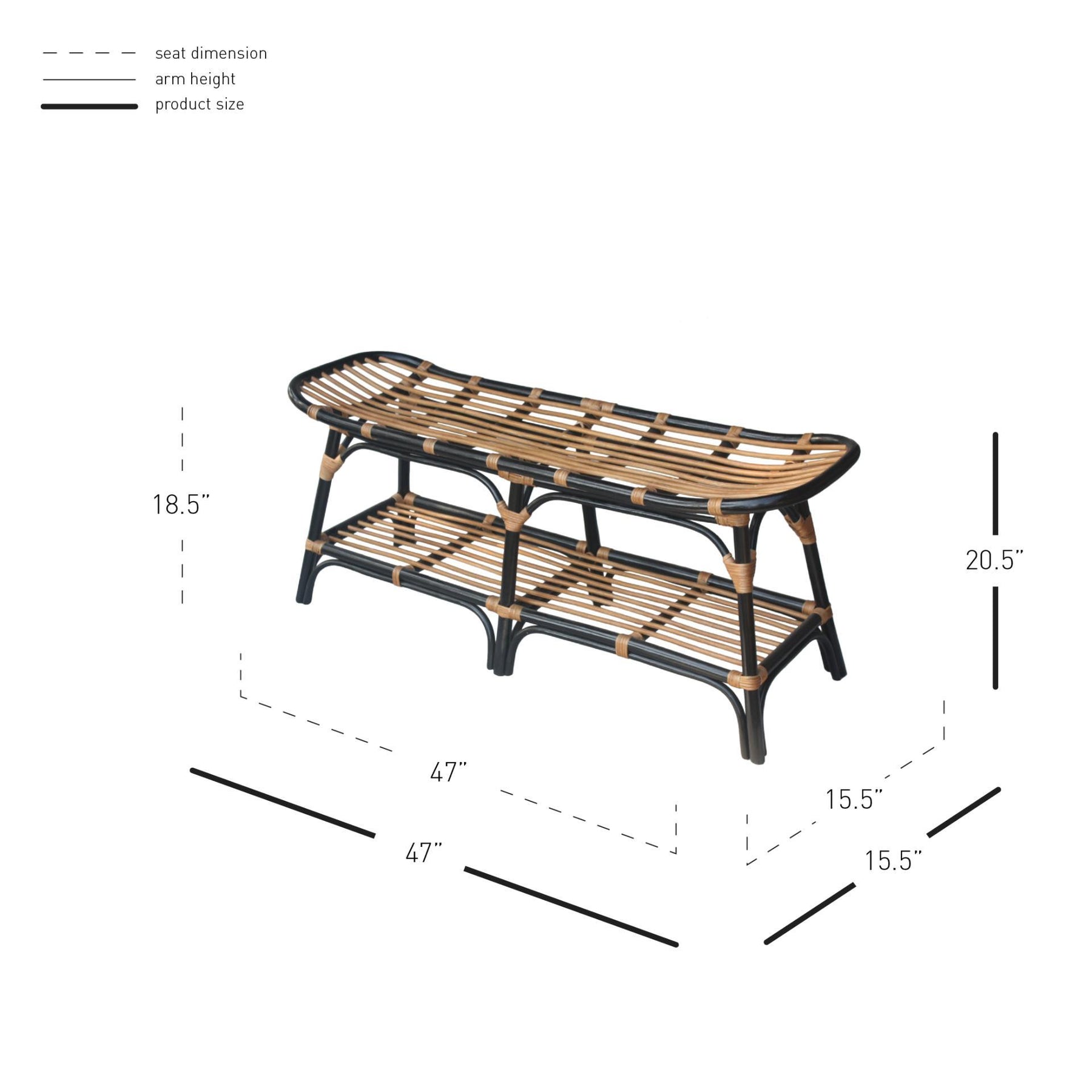 Damara Rattan Bench w/ Shelf by New Pacific Direct - 2400037