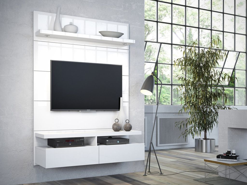 Manhattan Comfort Cabrini 1.2 Floating Wall Theater Entertainment Center in White Gloss