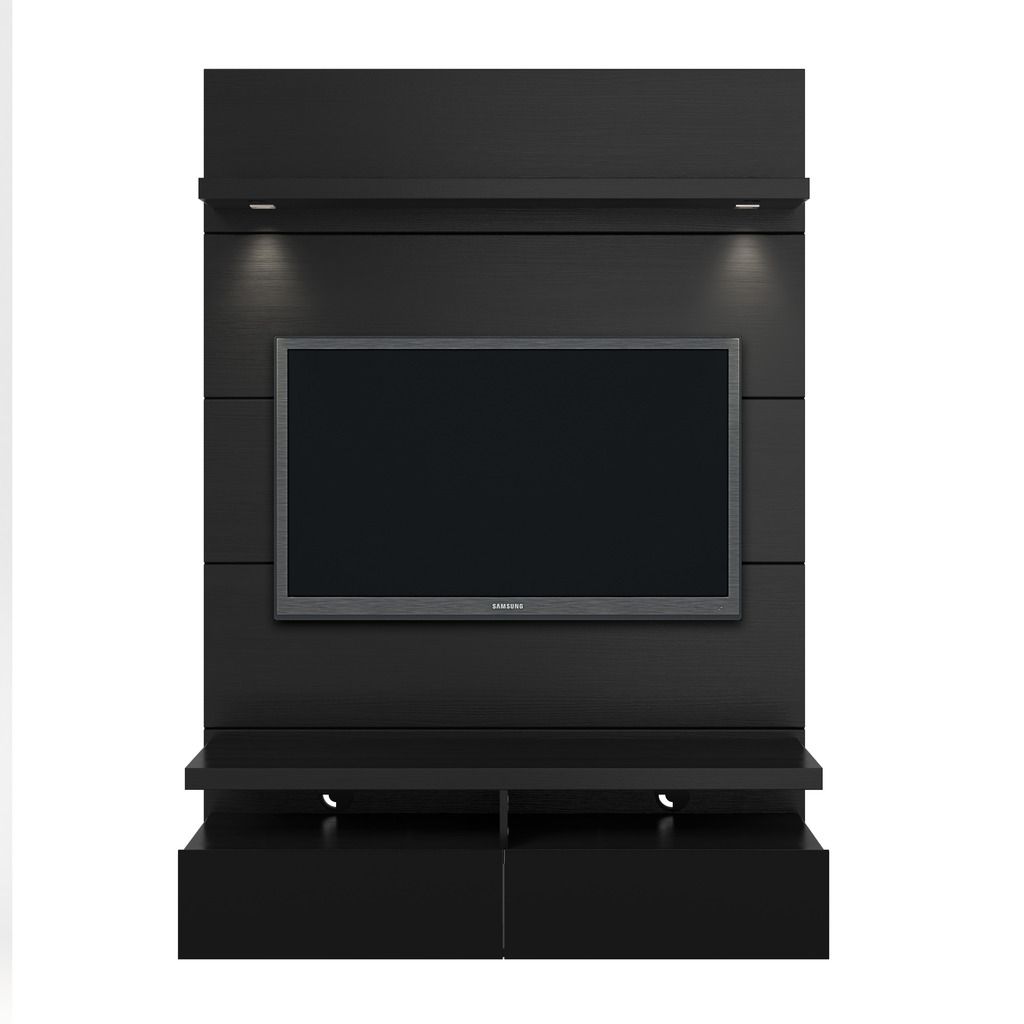 Manhattan Comfort Cabrini 1.2 Floating Wall Theater Entertainment Center in Black Gloss and Black MatteManhattan Comfort-Theater Entertainment Centers- - 1