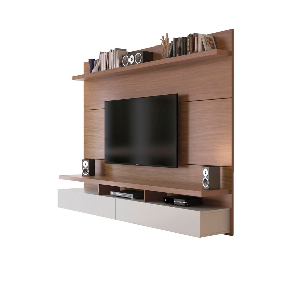 Manhattan Comfort City 1.8 Floating Wall Theater Entertainment Center in Maple Cream and Off White