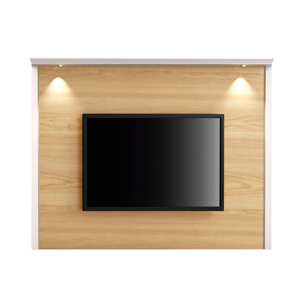 Manhattan Comfort  Carder 85.43" TV Panel with Led Lights in  Nature Wood and Off White Manhattan Comfort-Theater Entertainment Centers- - 1