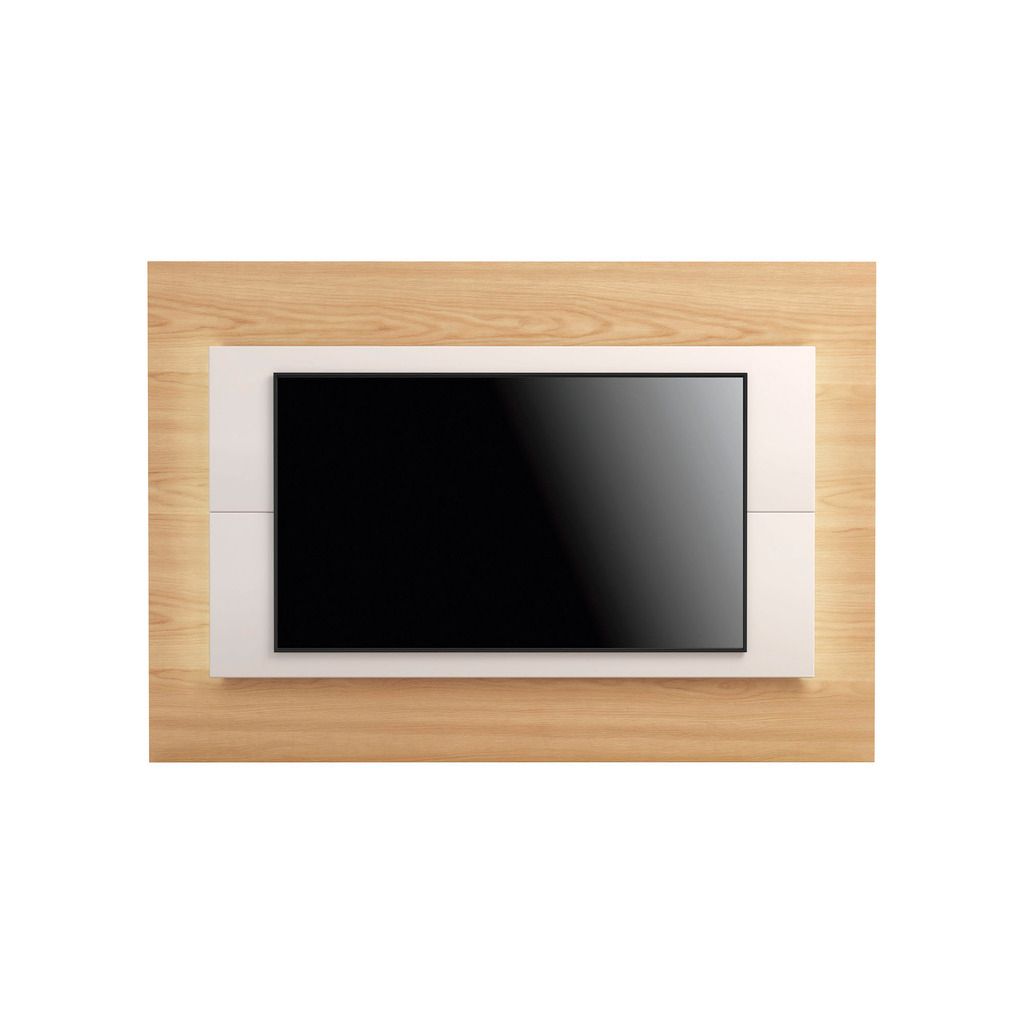 Manhattan Comfort Sylvan 70.86" TV Panel with LED Lights in Nature Wood and Off White Manhattan Comfort-Theater Entertainment Centers- - 1