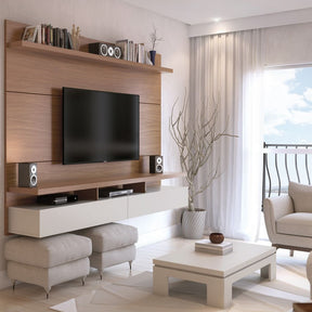 Manhattan Comfort City 2.2 Floating Wall Theater Entertainment Center in Maple Cream and Off White
