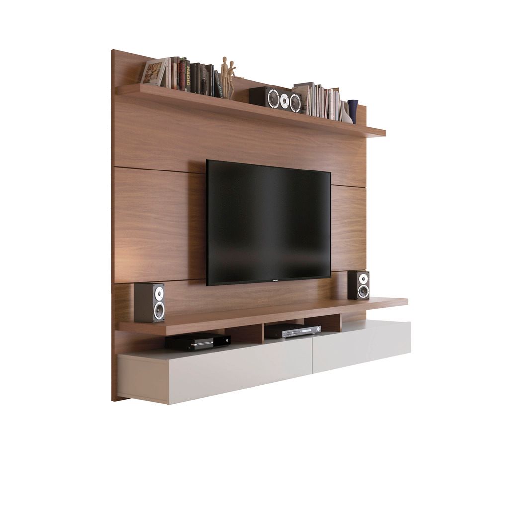 Manhattan Comfort City 2.2 Floating Wall Theater Entertainment Center in Maple Cream and Off White