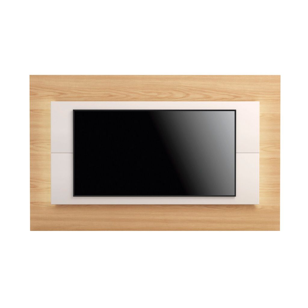 Manhattan Comfort Sylvan 85.43" TV Panel with LED Lights in Nature Wood and Off White Manhattan Comfort-Theater Entertainment Centers- - 1