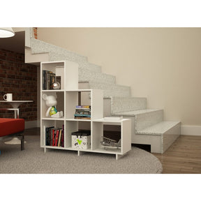 Accentuations by Manhattan Comfort Sophisticated Cascavel Stair Cubby with 6 Cube Shelves in White