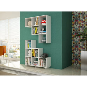 Accentuations by Manhattan Comfort Sophisticated Cascavel Stair Cubby with 6 Cube Shelves in White
