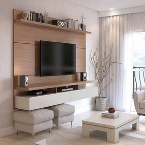 Manhattan Comfort City 62.99 Modern Floating Entertainment Center with Media Shelves in Maple Cream and Off White