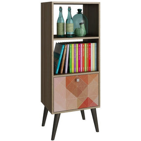 Accentuations by Manhattan Comfort Sophisticated Sami Double Bookcase with 2 Open Shelves and 1- Drawer in Oak and a Colorful Stamp Door