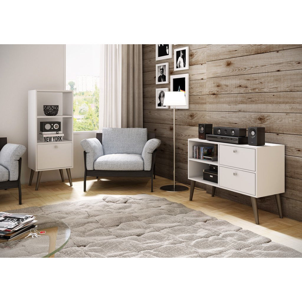 Accentuations by Manhattan Comfort Sophisticated Sami Double Bookcase with 2 Open Shelves and 1- Drawer in White