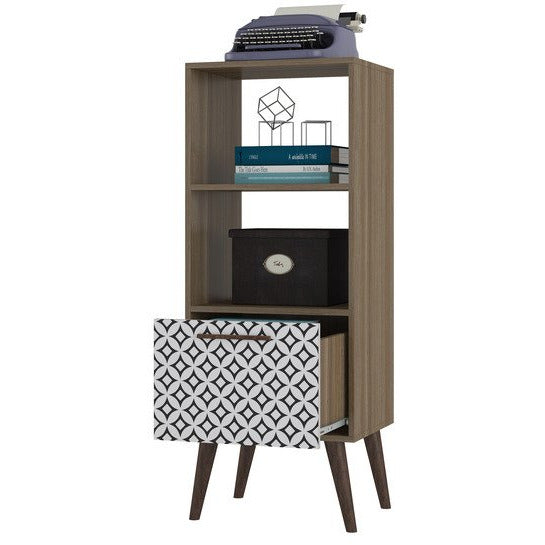 Manhattan Comfort  Sami 2.0 Double Bookcase with 1- Drawer in Oak Frame with Charcoal and White Print