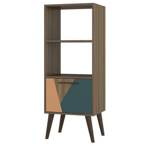 Manhattan Comfort  Sami 2.0 Double Bookcase with 1- Drawer in Oak Frame with Peach and Teal. Manhattan Comfort-Bookcases- - 1