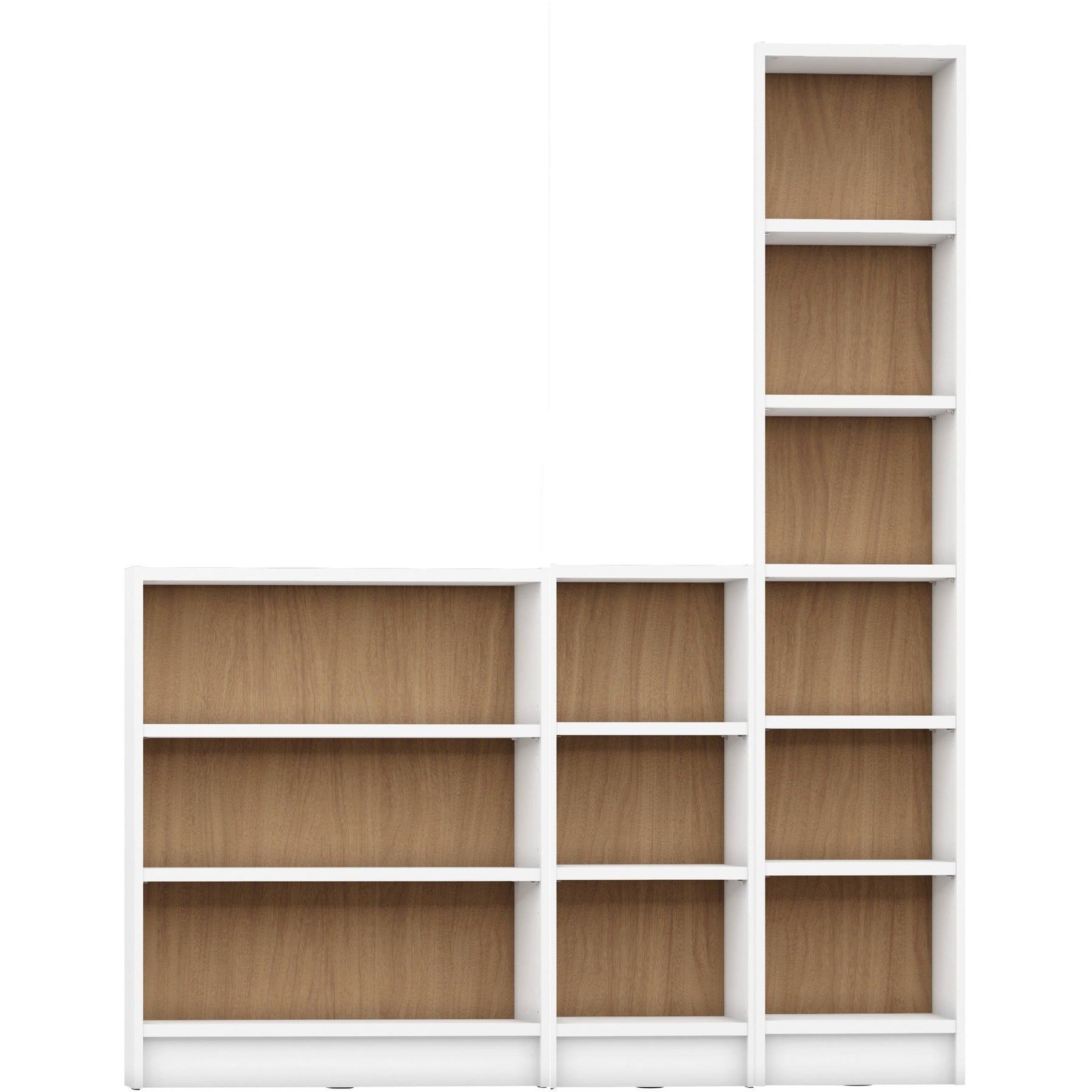 Manhattan Comfort Greenwich 3-Piece Bookcase 12 Wide and Narrow Shelves in White Matte and Maple Cream-Minimal & Modern
