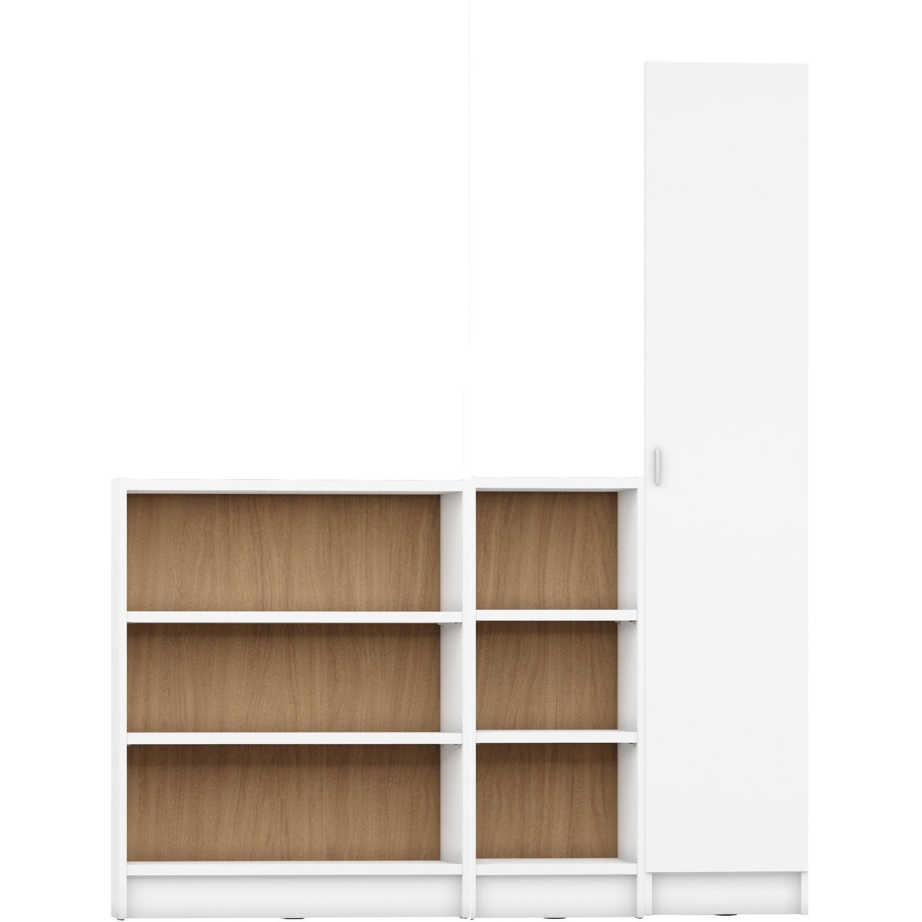 Manhattan Comfort Greenwich 3-Piece Bookcase 12 Wide and Narrow Shelves with 1 Narrow Door in White Matte and Maple Cream-Minimal & Modern
