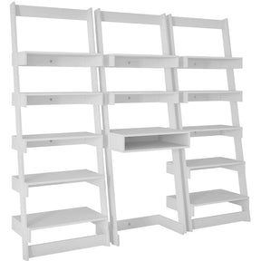 Accentuations by Manhattan Comfort 3 Piece Carpina Home Floating Ladder Shelf Office Desk in White-Minimal & Modern