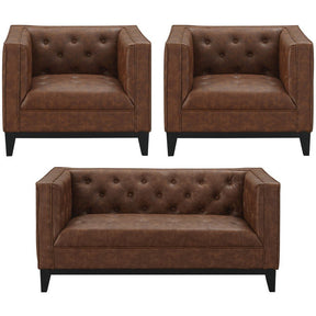 Manhattan Comfort Cadman 3-Piece Camal PU Leather  2-Seat Loveseat and 2 ArmchairsManhattan Comfort-Sofa Sets- - 1