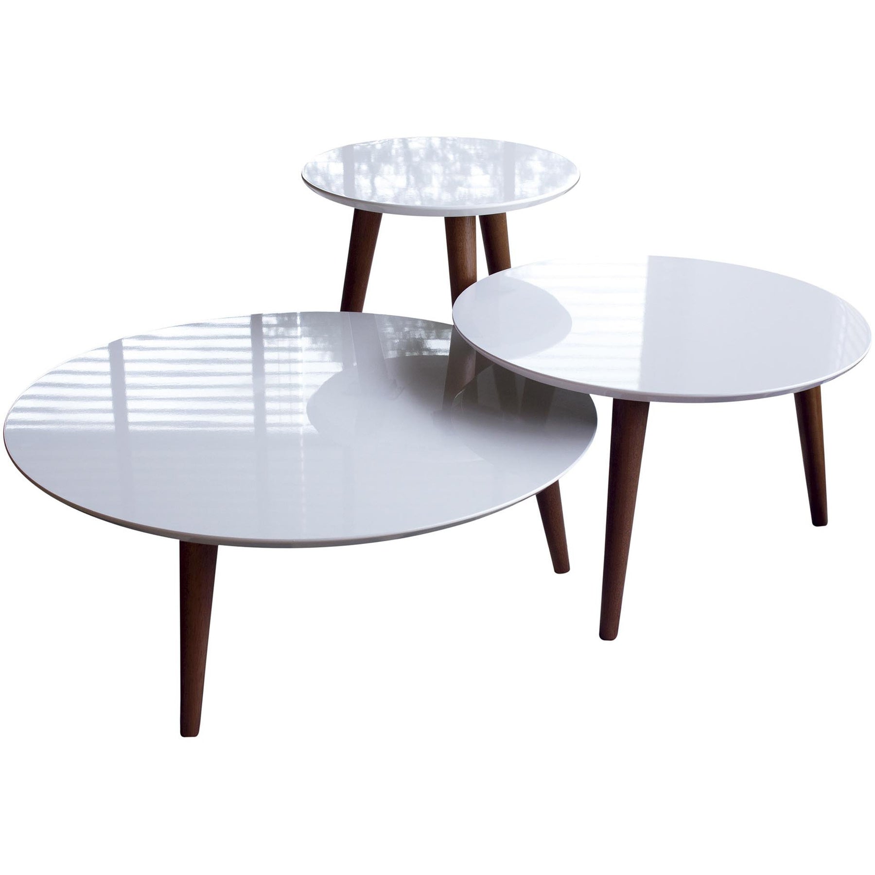 Manhattan Comfort 3- Piece Modern Moore Round End Table in White-Minimal & Modern