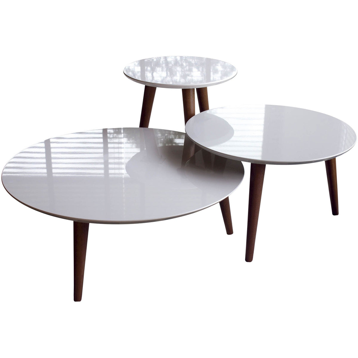 Manhattan Comfort 3- Piece Modern Moore Round End Table in Off White-Minimal & Modern