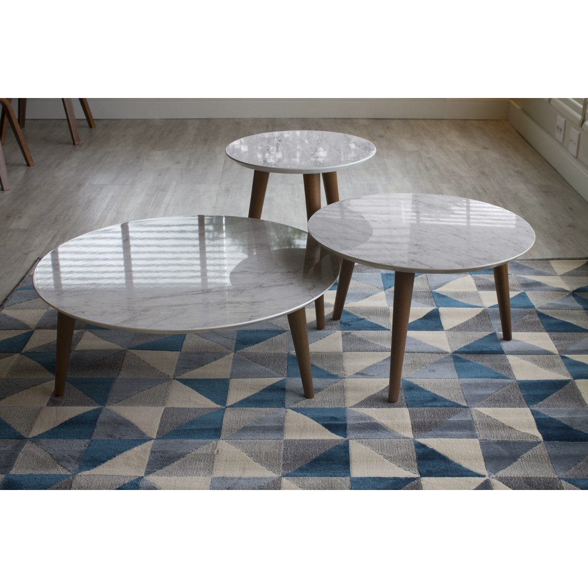 Manhattan Comfort 3- Piece Modern Moore Round End Table in Marble Grey-Minimal & Modern