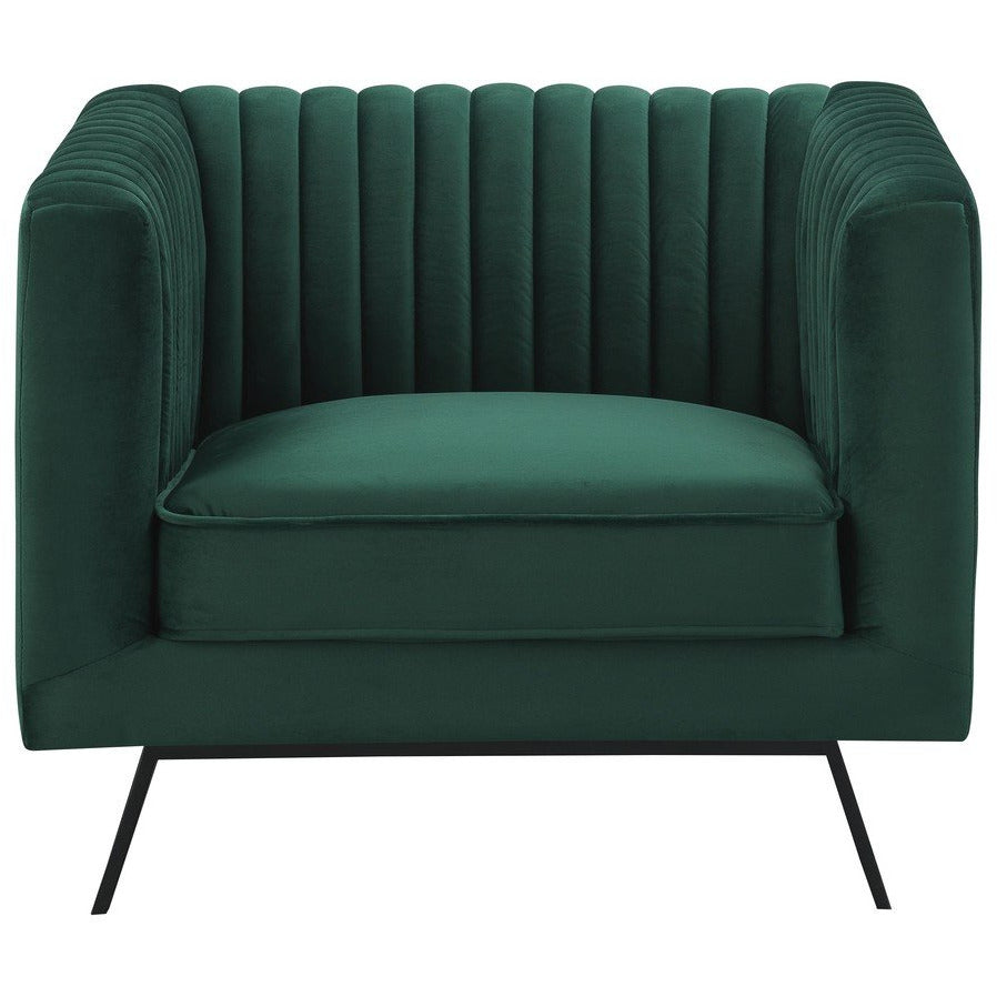 Manhattan Comfort Vandam 3-Piece Hunter Green Velvet Sofa, Loveseat, and Armchair Set